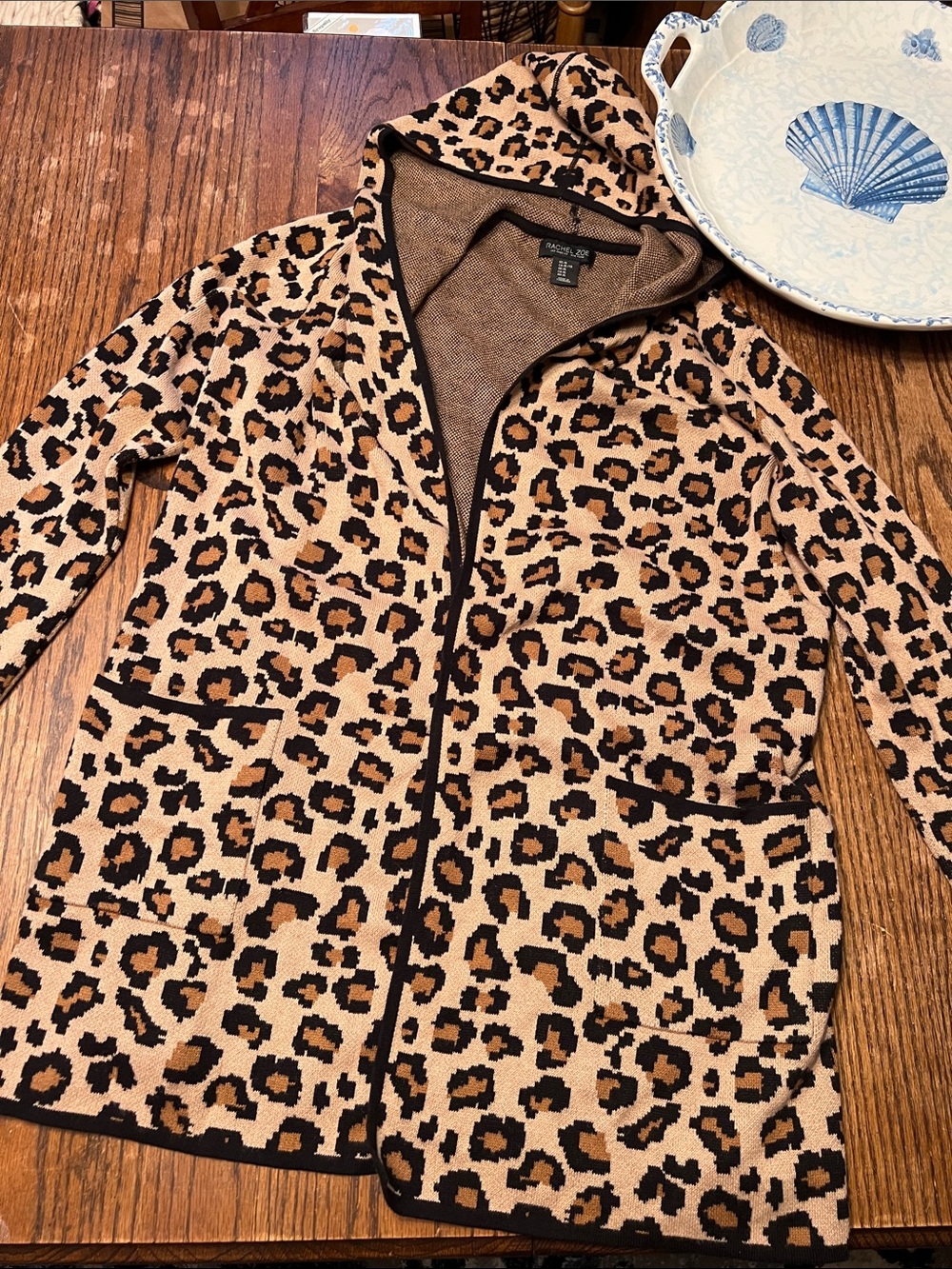 Rachel Zoe Leopard-Print Hooded Cardigan - Beige & Black